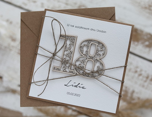 kartki scrapbooking Ręcznie robiona kartka na 18 urodziny z personalizacją