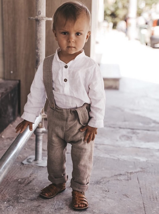szatki, ubranie na chrzest Lniane spodnie na chrzest dla chłopca