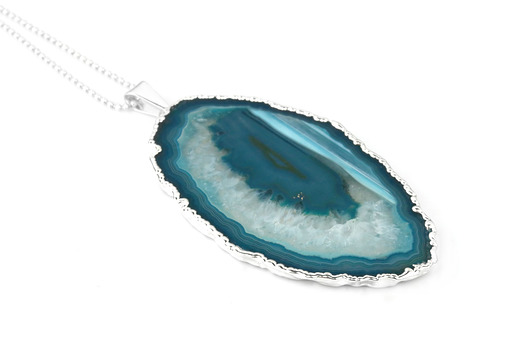 Colare Agat Plaster Turkusowy Srebro Brazi Druse Jewelry