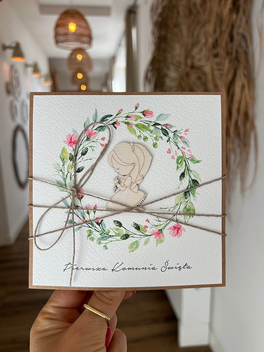 kartki na komunię Wyjątkowa kartka komunijna ręcznie robiona pamiątka komunii - prezent dla dzi
