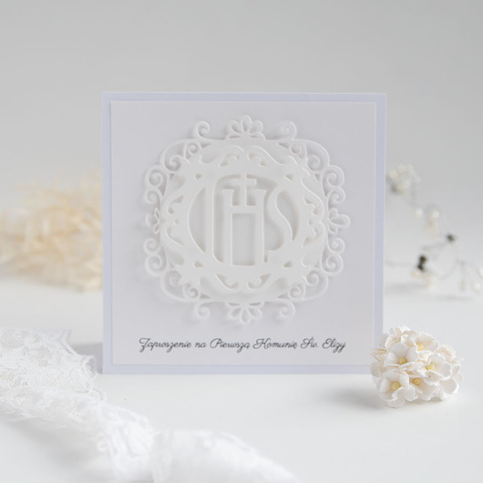 zaproszenia na komunię Zaproszenie na komunię białe hostia