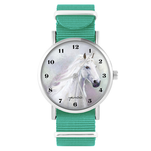 zegarki unisex Zegarek -  Biały koń - turkusowy, nylonowy