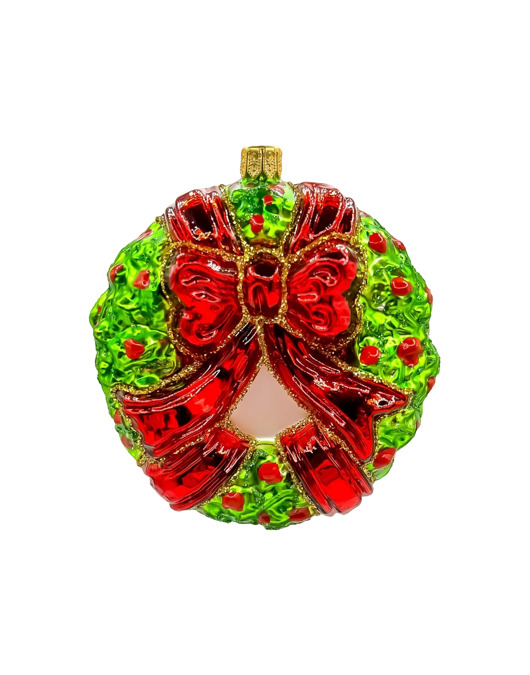 ozdoby choinkowe Bombka choinkowa: Świąteczny wieniec z czerwoną kokardą