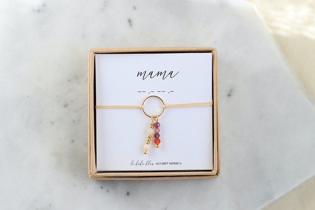 bransoletki na sznurku MAMA - Alfabet Morse'a - Birthstone + Zodiak