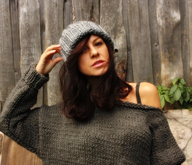 Szara czapka beanie  z wełną Mademoiselle Patrini