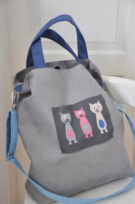 Torba hobo XXL z aplikacją - koty. PRACOWNIA 166