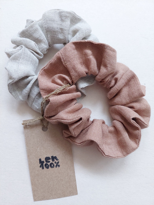 gumki do włosów 100% len, 2 scrunchies