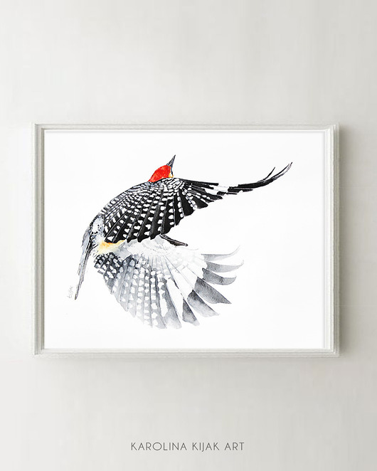 Dzięcioł w locie - 30x40cm plakat autorski Karolina Kijak