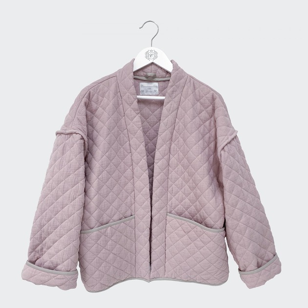 kurtki damskie Pikowana kurtka kimono pudrowy róż