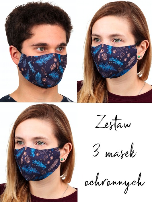 3szt. masek ochronnych-granatowe gałązki Usunieta