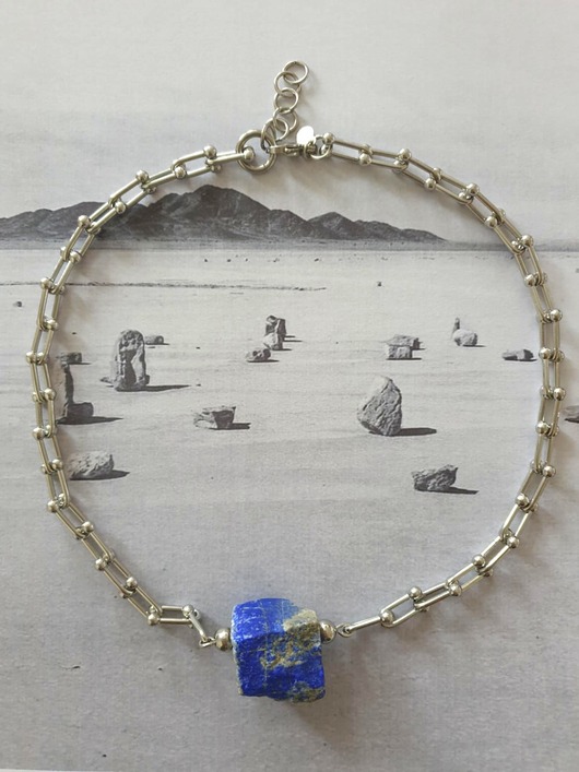 chokery Naszyjnik, choker RAW lapis lazuli, łańcuch
