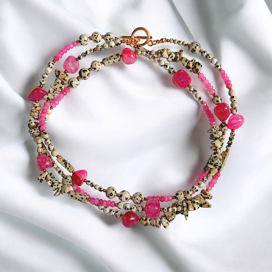 korale UNIKATOWY sznur kamieni 120cm : naszyjnik : jaspis i róż