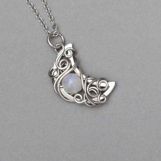 wisiory Wisiorek księżyc kamień księżycowy wire wrapping lunula