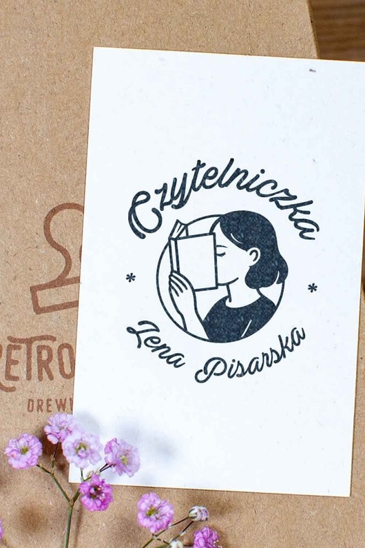 stemple Drewniany stempel Ex Libris Czytelniczka z książką - zestaw na prezent