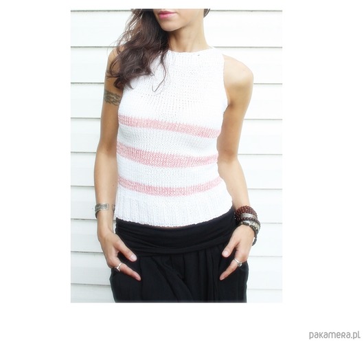 topy damskie Biały  top handmade w paski