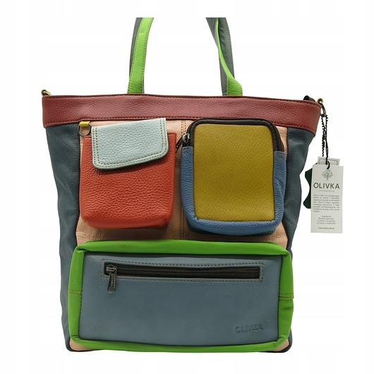 torby na ramię Torebka damska, duża, pojemna, kieszenie, mieści A4, skórzana, OLIVKA