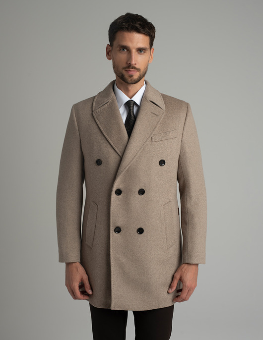 płaszcze i kurtki męskie Wełniany płaszcz dwurzędowy sortino beżowy