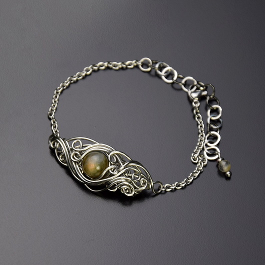 Bransoletka złoty labradoryt wire wrapping Agata Rozanska