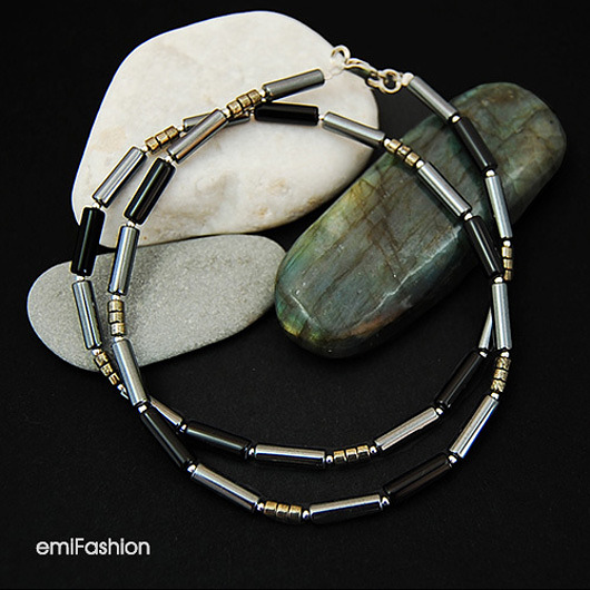 Męski Hematyt, Onyks i Piryt w srebrze  MAREMI Jewelry
