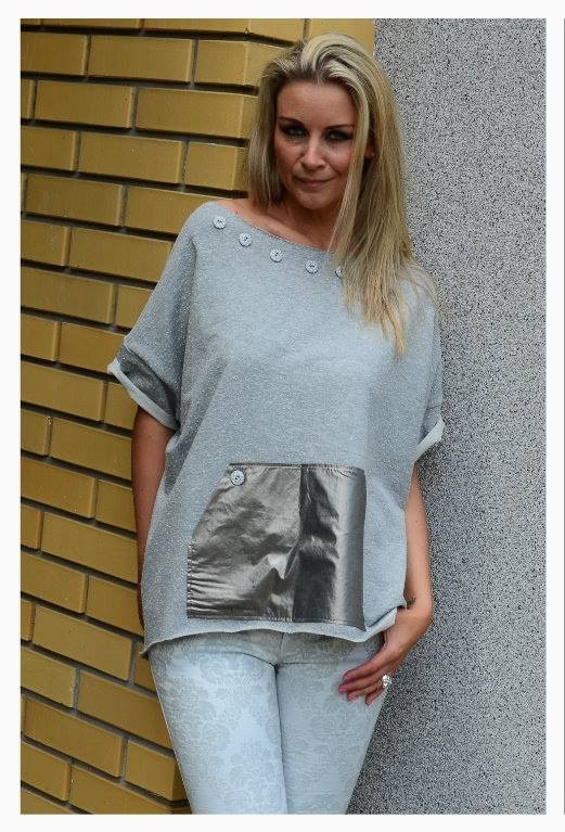 BLUZA SZARA Kieszeń  handmade - oversize Pudrowy Różowy