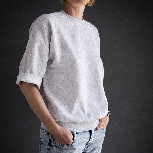 bluza bez kaptura damska Bluza cięta krótki rękaw zwykły dekolt Szara