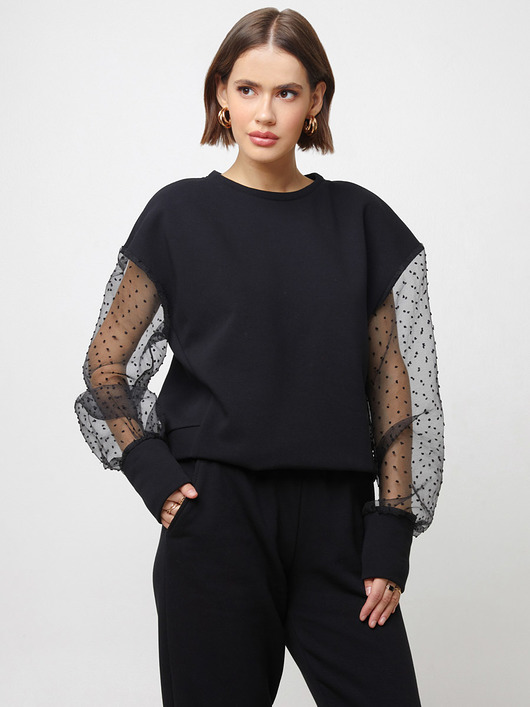 bluza bez kaptura damska Bluza z przezroczystymi rękawami
