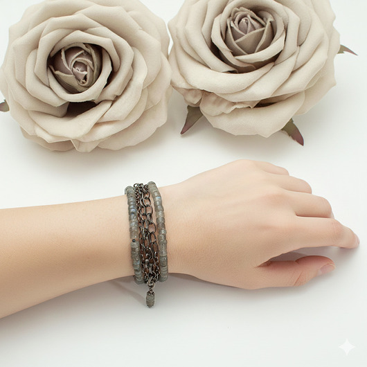 bransoletki srebrne Unikatowa bransoletka srebrna, labradoryt, oksydowane srebro 925