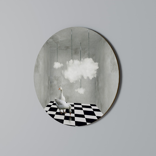 obrazy CHESS CLOUD SWAN Obraz okrągły 69cm - dekor dębu