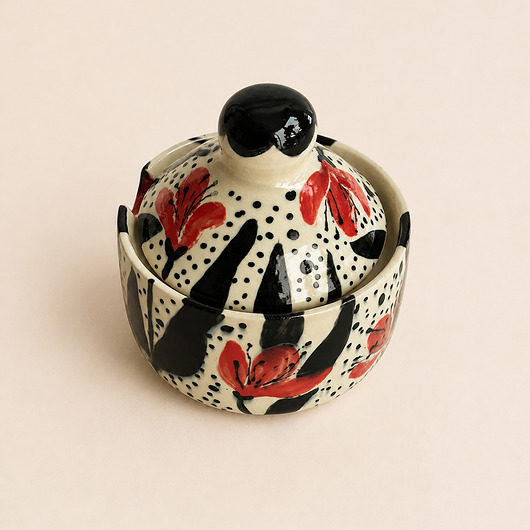 cukiernice Ręcznie robiona cukiernica ceramiczna z pokrywką