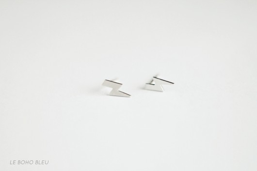 Rhodium Plated Lightning Shaped Studs Le Boho Bleu