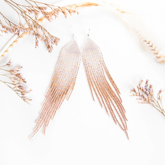 kolczyki z miedzi Cielisto różowe, delikatne kolczyki piórka