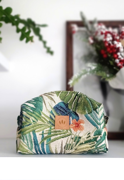 kosmetyczki Żakardowa kosmetyczka Tropikalne liście
