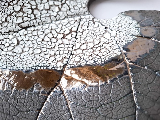 patery i talerze Patera dekoracyjna BIG LEAF- szaro-złota