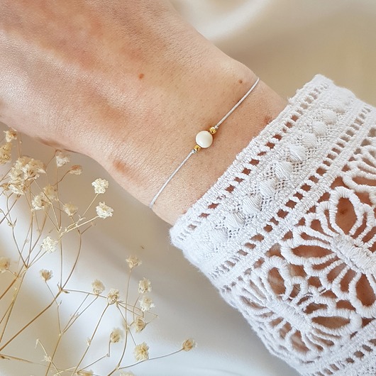 Szara bransoletka z kamieniem rzecznym LEI handmade 