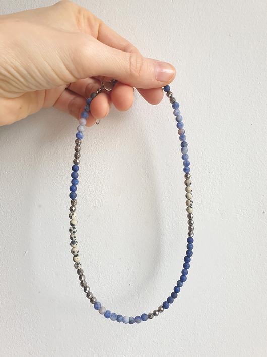 chokery Naszyjnik choker NEO lapis lazuli, jaspis niebieski, dalmatyński, hematyt