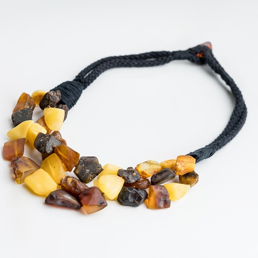 korale Naszyjnik bursztynowy sznurek makrama