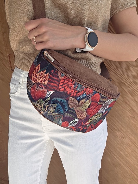 saszetka nerka Nerka brąz czekolada KOLOROWE KWIATY