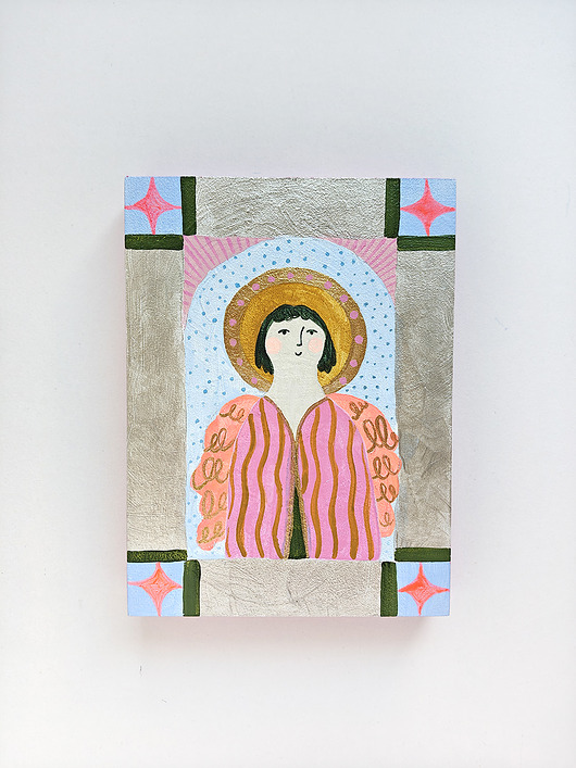 obrazy Anioł malowany na desce, prezent komunijny