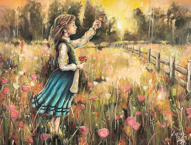 plakaty KASZUBKA  W BORACH 40x50cm Plakat na płótnie w ramie dziewczynka z kwiatkiem