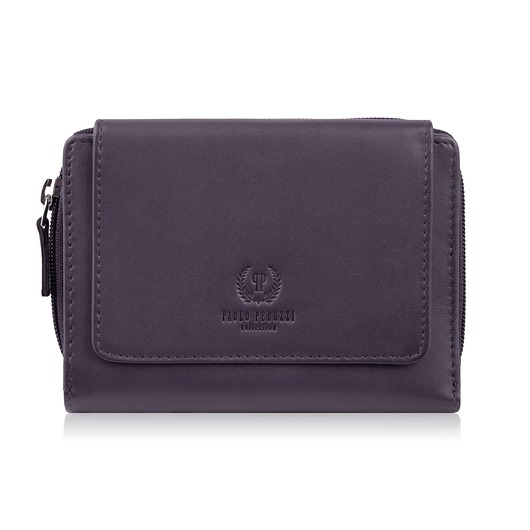 portfele damskie Portfel damski skórzany fioletowy duży w orientacji poziomej z RFID Paolo Per