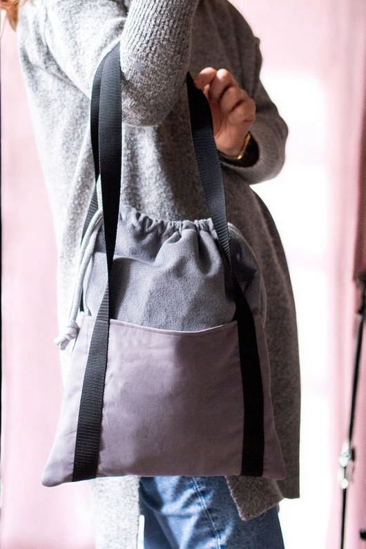 torby na ramię Szara torba z kominem z weluru