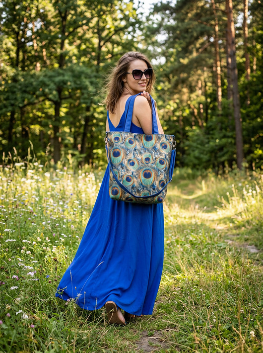 torby na ramię Torba hobo XXL - print pawie pióra