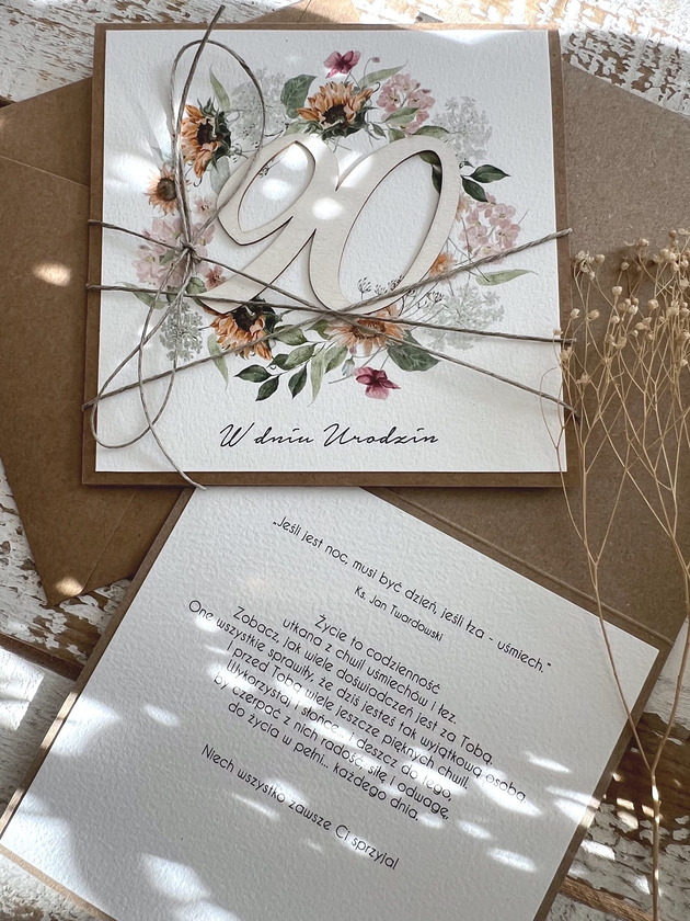 kartki scrapbooking Wyjątkowa ręcznie robiona kartka życzenia na 90 urodziny