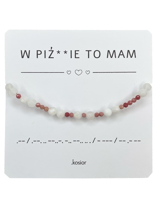 bransoletki na sznurku Bransoletka z alfabetem Morse Kamień księżycowy i Rodonit