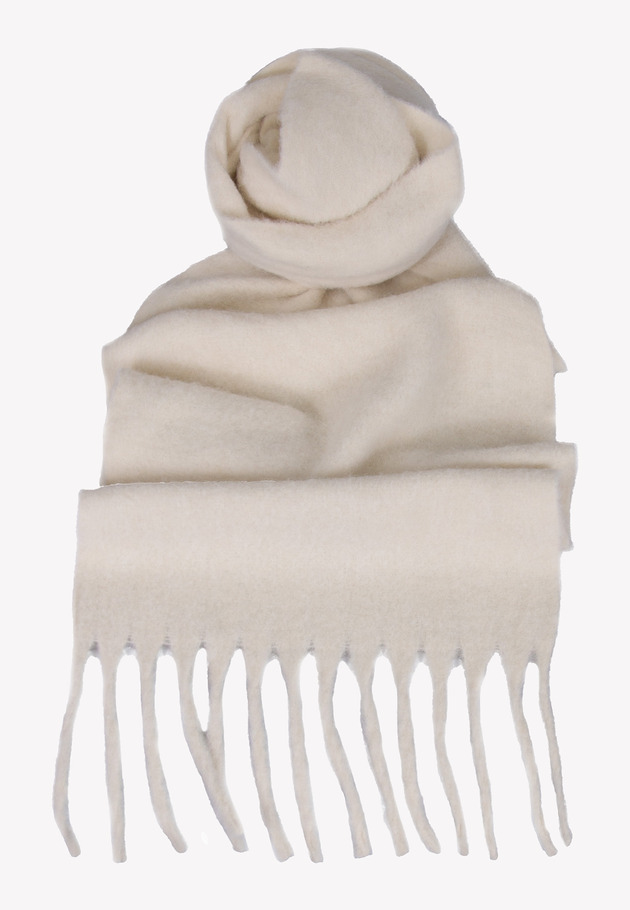 szale damskie Ciepły Szalik jasnobeżowy z frędzlami 40x190 cm