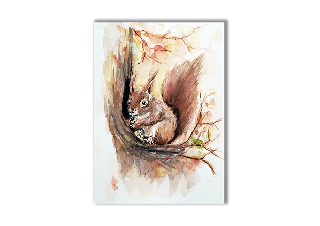 grafiki i ilustracje Obraz ręcznie malowany "Wiewiórka"