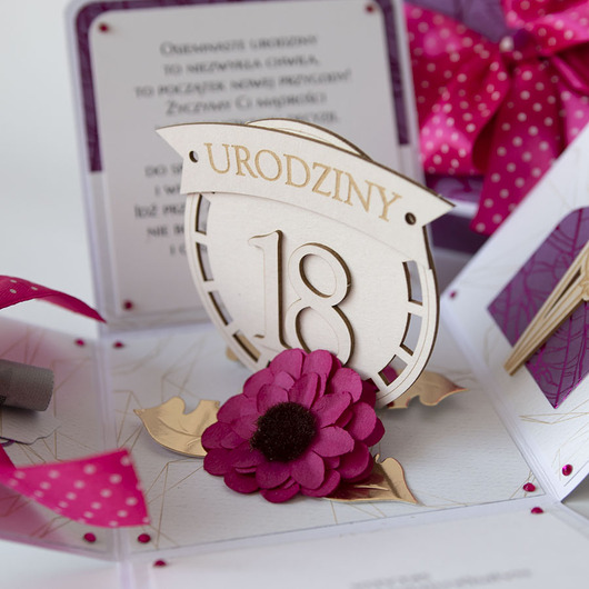 kartki scrapbooking 18 urodziny, exploding box, kartka 3d osiemnastka