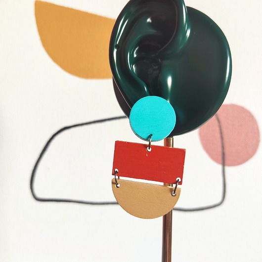 kolczyki drewniane Kolczyki wiszące multikolor turkus-oranż-beż