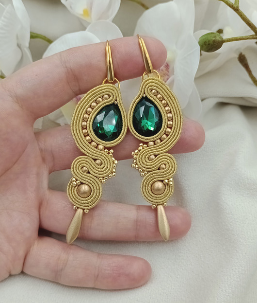 kolczyki soutache Długie szmaragdowe kolczyki soutache