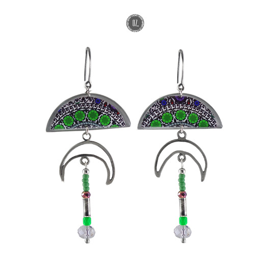 kolczyki z żywicy Kolczyki wiszące GREEN MOON srebro